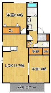 リバージュ石坪 A棟の間取り画像