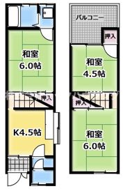 四條畷市岡山テラスハウス右の間取り画像