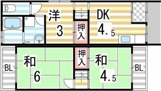 三箇1丁目テラスハウス1・2の間取り画像