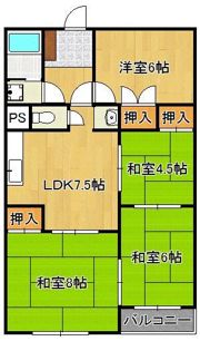 エメラルドマンション牧山A棟 302号室の間取り画像