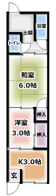 岸部南連棟貸家の間取り画像