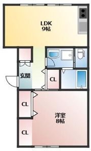 大口里 1LDK オートロックの間取り画像