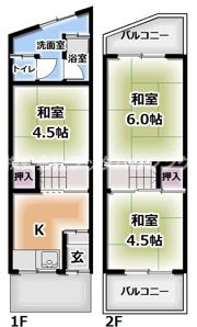守口市金田町3丁目テラスハウスの間取り画像