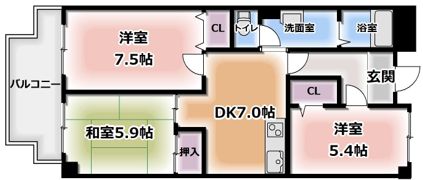 サンバリーアツカワカツの間取り画像