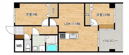 宇品ハイツの間取り画像