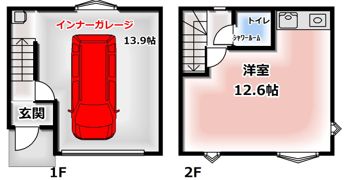 門真市小路町ガレージハウスの間取り画像