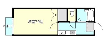 ロイヤルハイツA棟 2階1Kの間取り画像