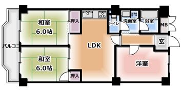 丸信リバーサイドコーポ寝屋川 2棟の間取り画像