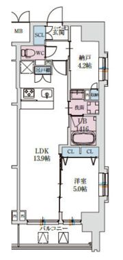 スプランディッド上本町WESTⅡの間取り画像