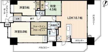 ヴェルディ千田公園リバーフロント(401)の間取り画像
