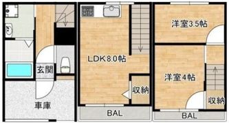 鶴見区中茶屋貸家の間取り画像