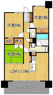 グランドキャッスル下到津 1202号室の間取り画像