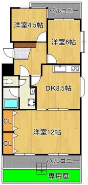 コーポランド黒崎紅梅101号室の間取り画像