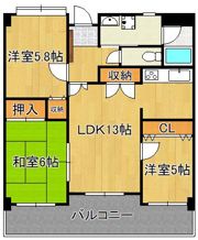 朝日プラザ八幡西 503号室の間取り画像