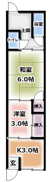 岸部南連棟貸家の間取り画像