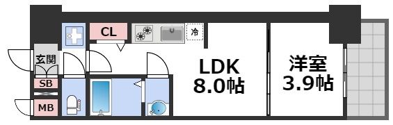 プレサンス堺筋本町エグゼブランの間取り画像
