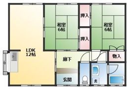 高尾野町 2LDK 貸家の間取り画像