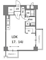 静岡泉町エンブルコート6階1DKLの間取り画像