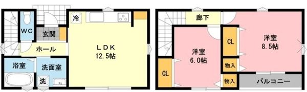 守谷本町賃貸住宅（2階建戸建2LDK）の間取り画像